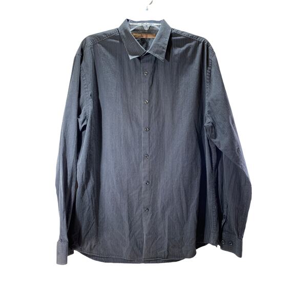 Perry Ellis Mens Size XL Long Sleeve Cotton Gray Pin Stripe Button Up Shirt - Picture 1 of 8